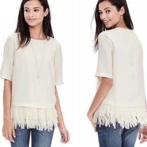 NWT Banana Republic Crepe‎ Fringe Ivory Blouse Top size medium